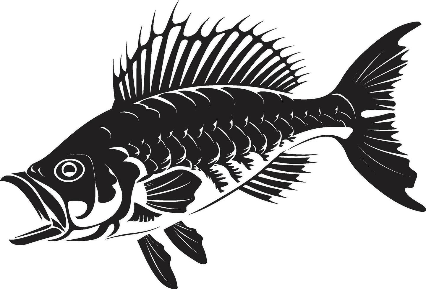 Sinister Skeletal Insignia Elegant Black Logo for Predator Fish Skeleton Abyssal Aura Mark Black Design for Predator Fish Skeleton Emblem vector