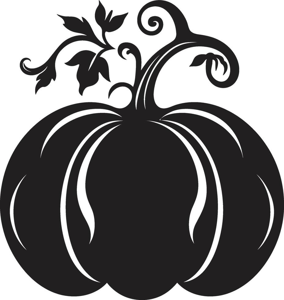 Midnight Harvest Black Design of Pumpkin Logo Frightful Flourish Black Iconic Pumpkin Design vector