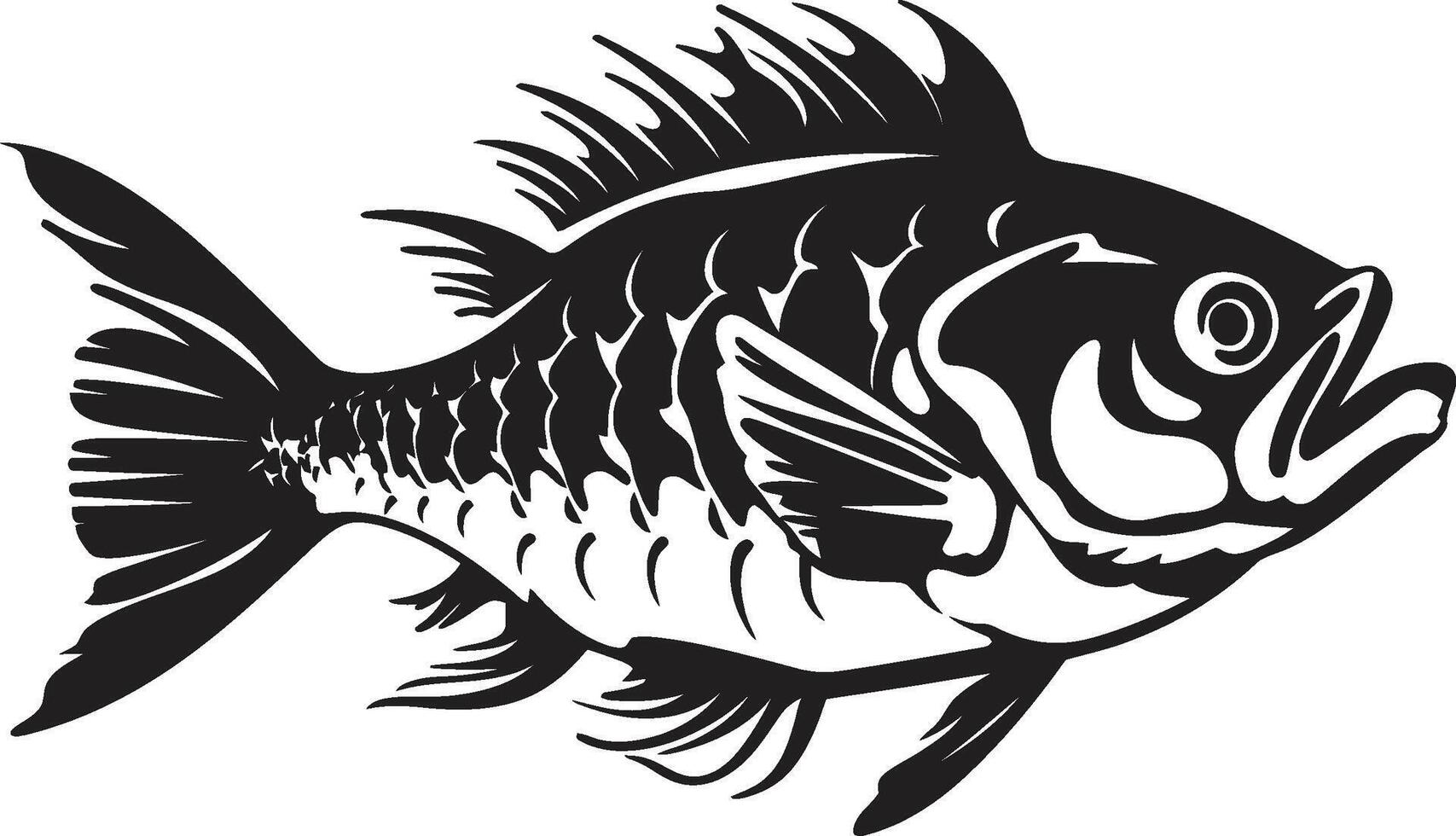 Serrated Specter Predator Fish Skeleton Logo in Elegant Black Stealth Skeleton Black Icon Design of Predator Fish Skeleton vector