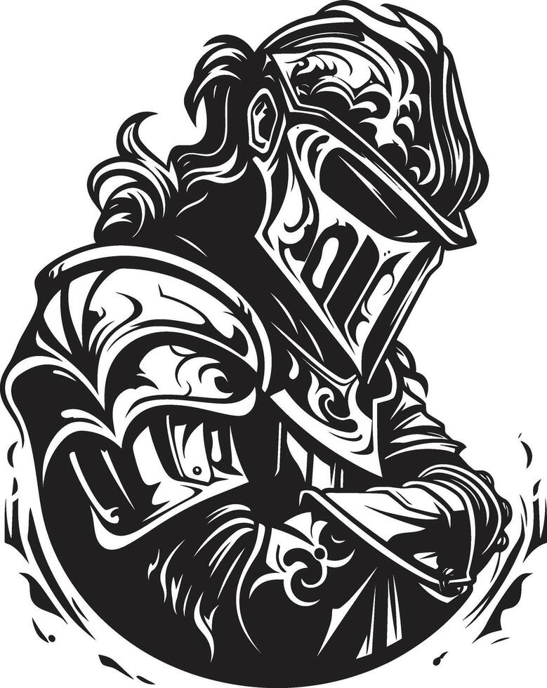 Mourning Monarch Black Icon Design for Sad Knight Soldier Logo Silent Sorrow Iconic Black Sad Knight Soldier Emblem vector