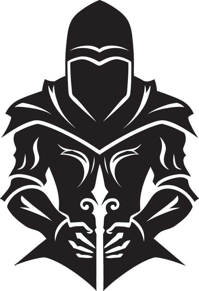 Somber Shieldbearer Elegant Sad Knight Soldier Emblem in Black Wistful Watchman Black Icon Design for Sad Knight Soldier Logo vector