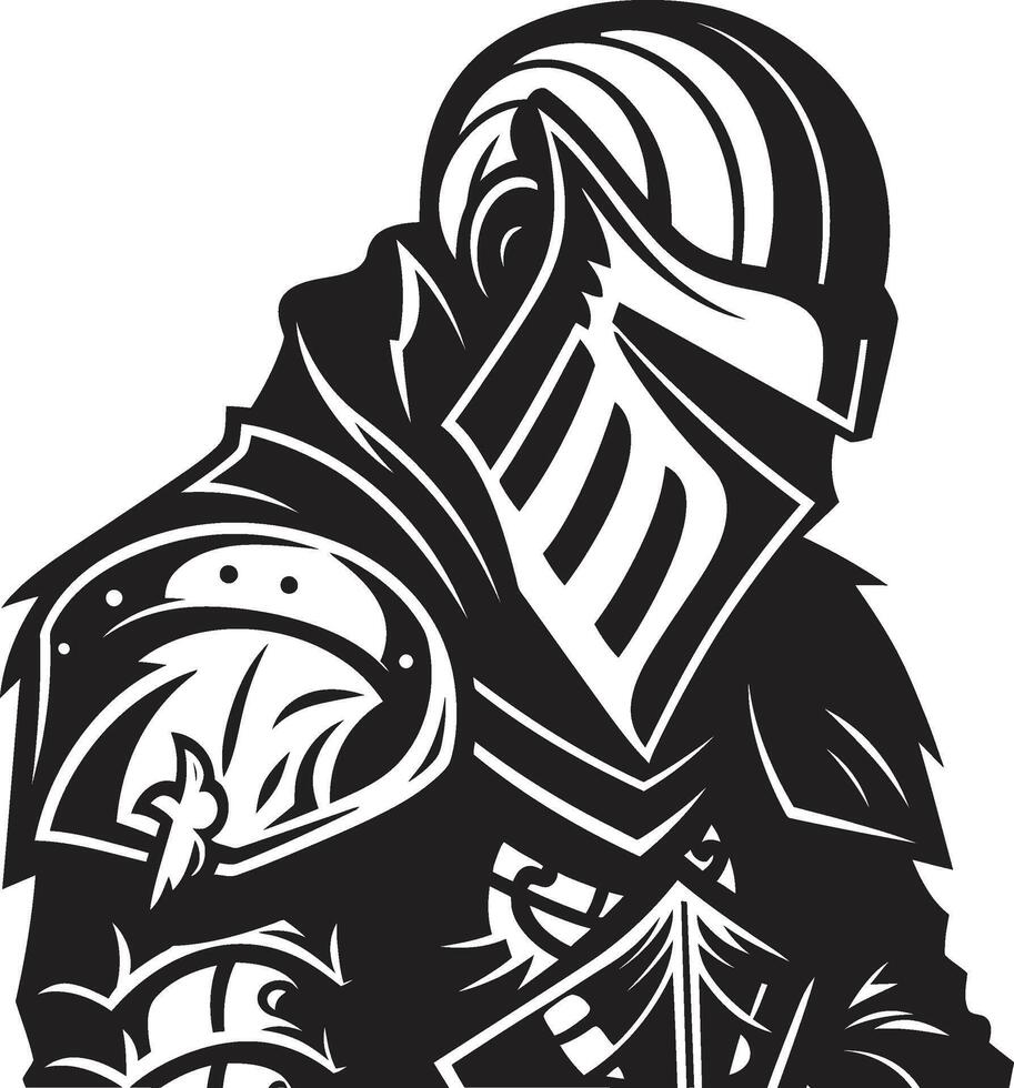Lamenting Legionnaire Black Icon Design for Sad Knight Soldier Brooding Guardian Iconic Sad Knight Soldier Logo in Black vector