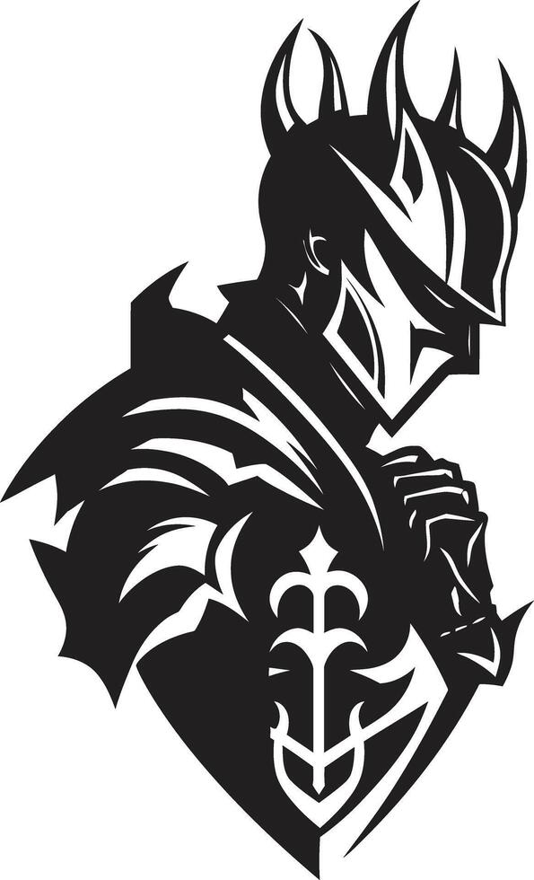 Somber Shieldbearer Black Icon Design for Sad Knight Soldier Wistful Watchman Elegant Sad Knight Soldier Emblem in Black vector