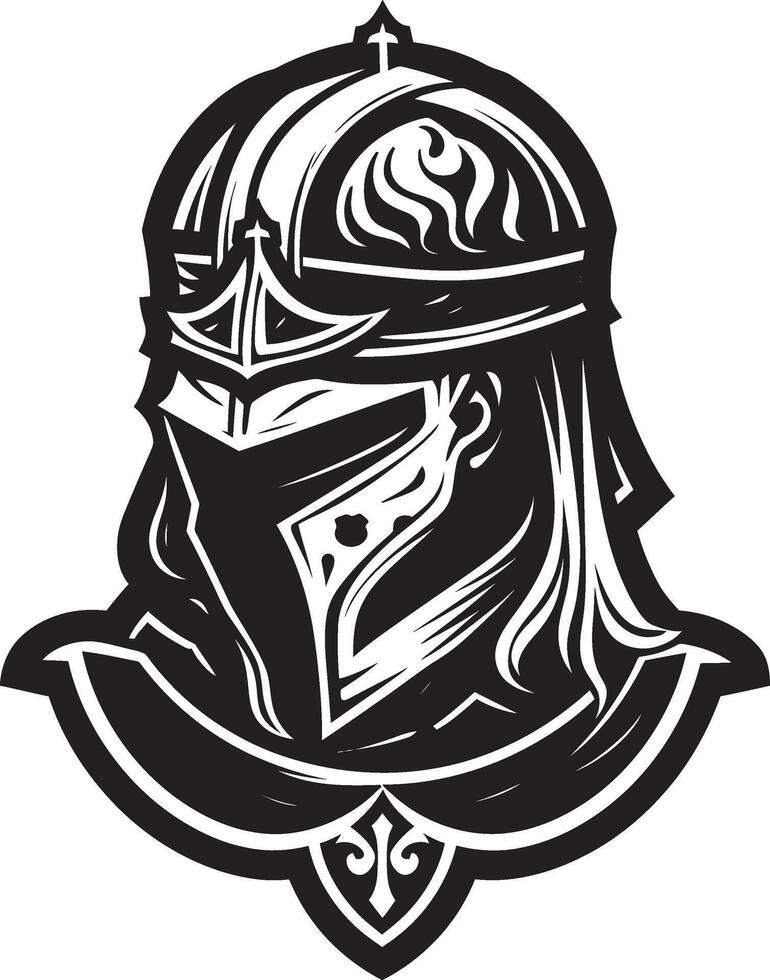 Shadowed Lament Elegant Black Sad Knight Soldier Logo Crestfallen Sentinel Black Icon Design for Sad Knight Soldier vector