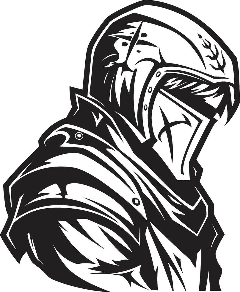 Crestfallen Sentinel Black Icon Design for Sad Knight Soldier Noir Tribute Iconic Sad Knight Soldier Logo in Black vector