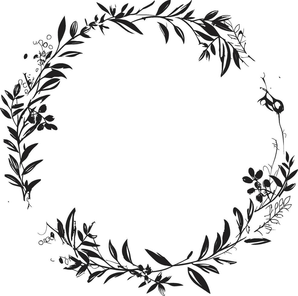 Natures Embrace Doodle Wreath Emblem Romantic Greenery Circlet Wedding in Doodle Style vector