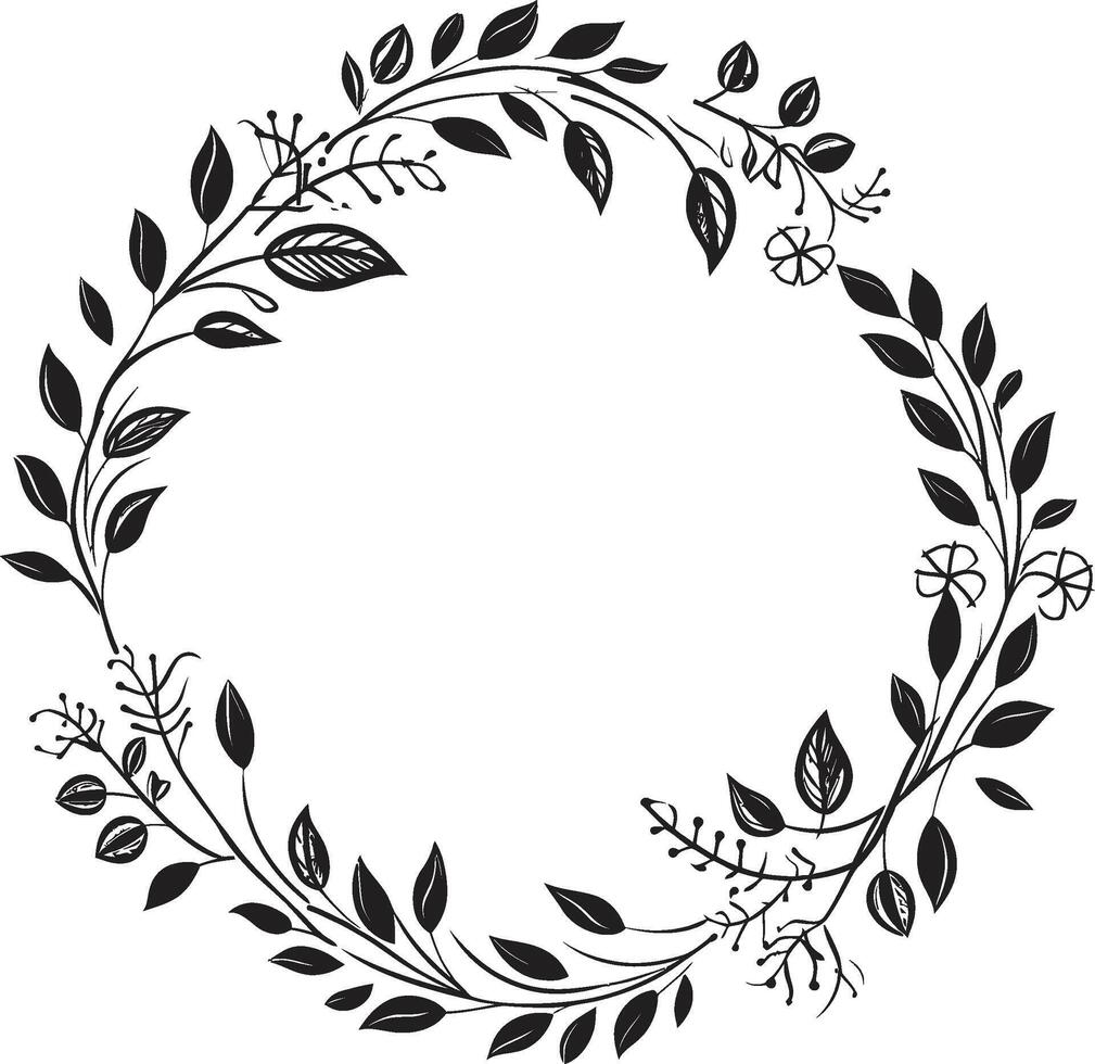 Verdant Vows Wedding with Whimsical Doodle Wreath Foliage Fantasy Romantic Leafy Wreath Emblem vector