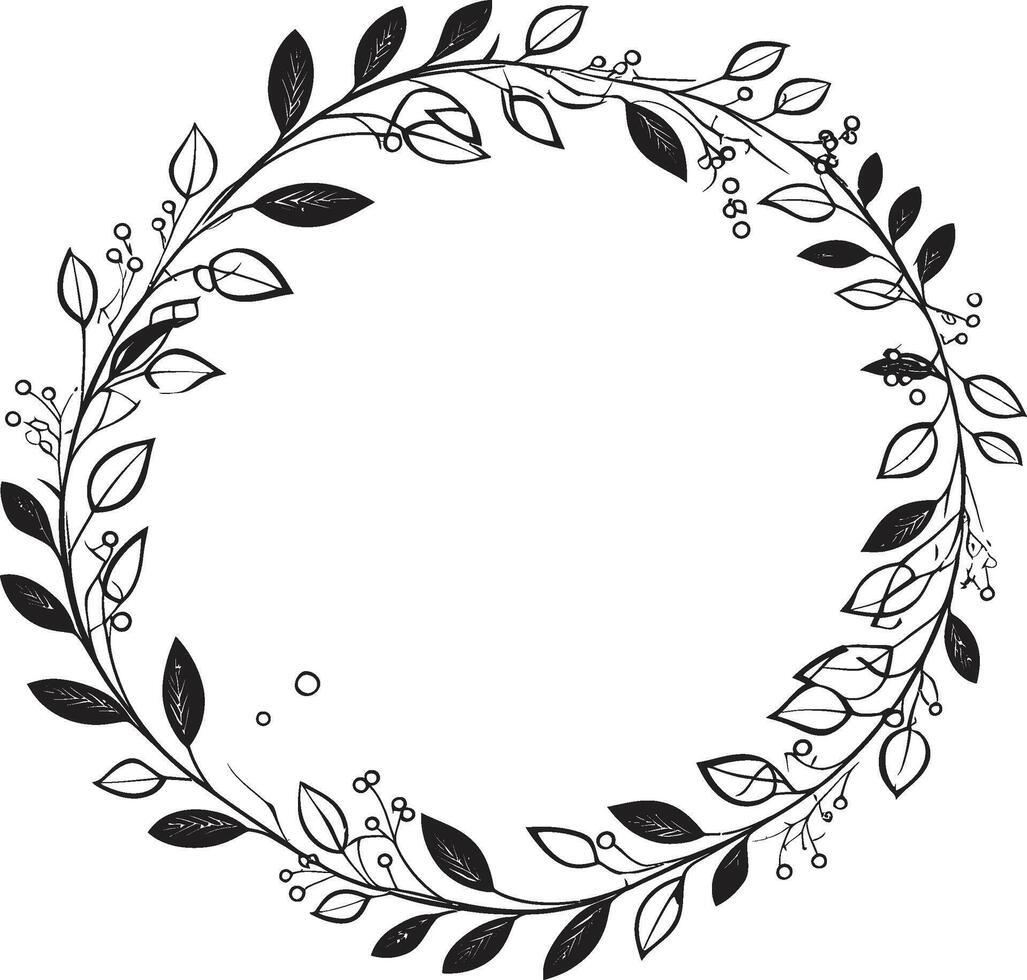 Whimsical Wreath of Love Leafy Doodle Wedding Emblem Enchanted Eternity Wedding in Leafy Doodle Style vector