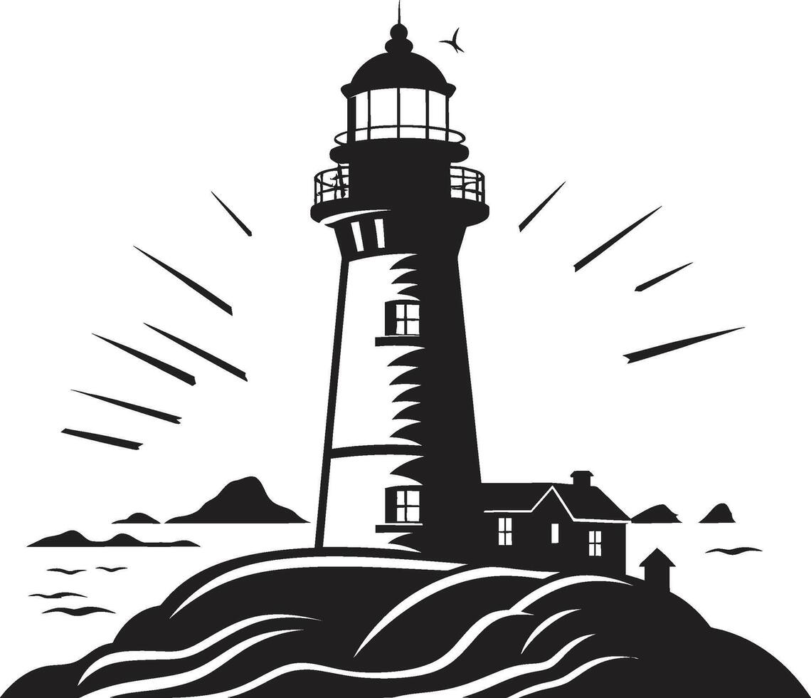 Guiding Light Radiance Lighthouse Emblem Oceans Guardian Star Lighthouse vector