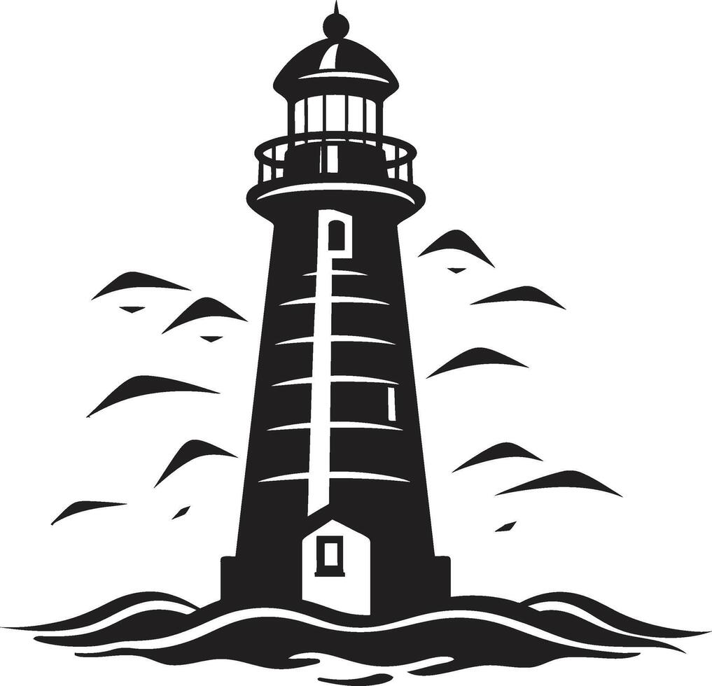 Harbor Watchtower Lighthouse in Elegant Guiding Star Emblem Nautical Lighthouse vector