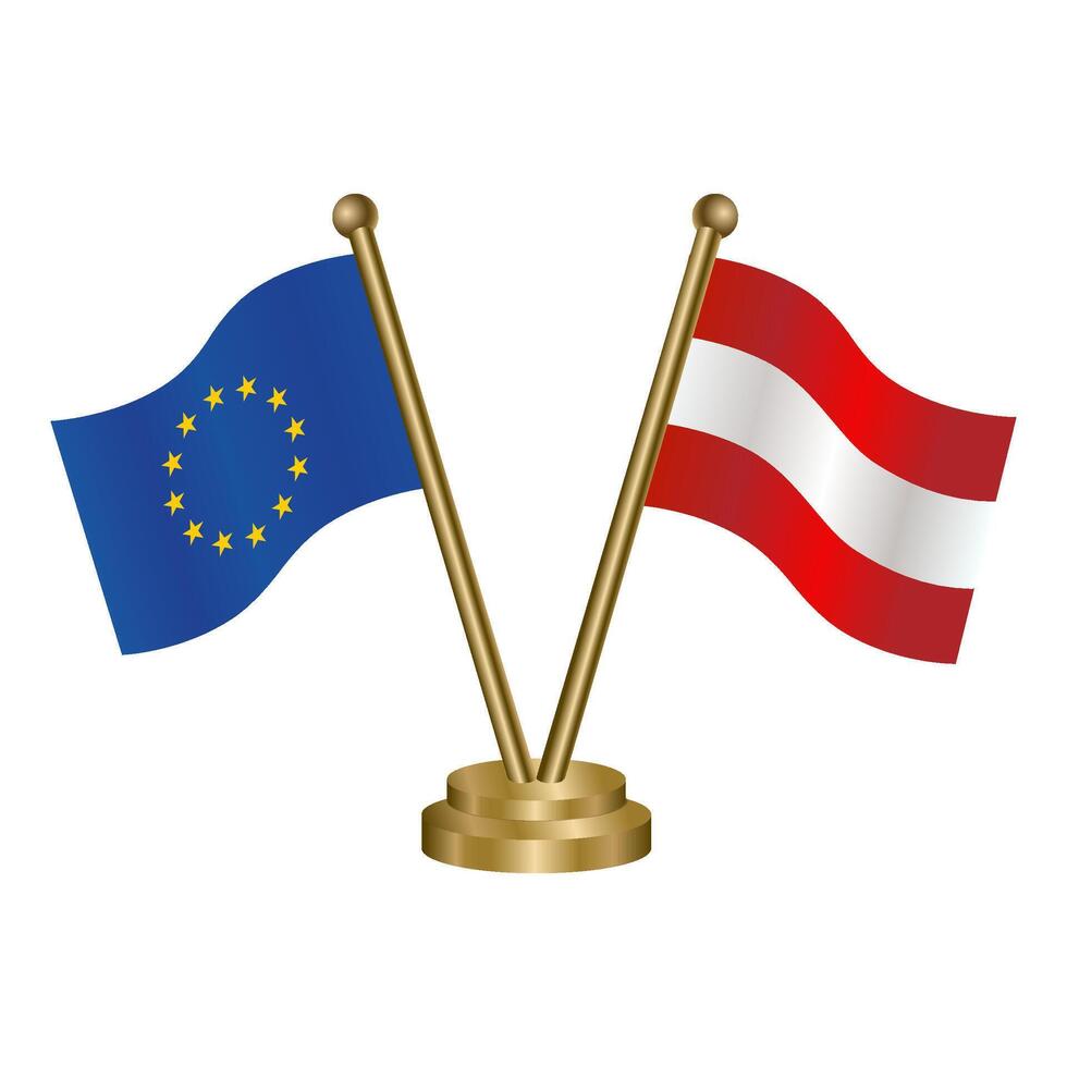 European Union and Austria table flags. Vector Illustration