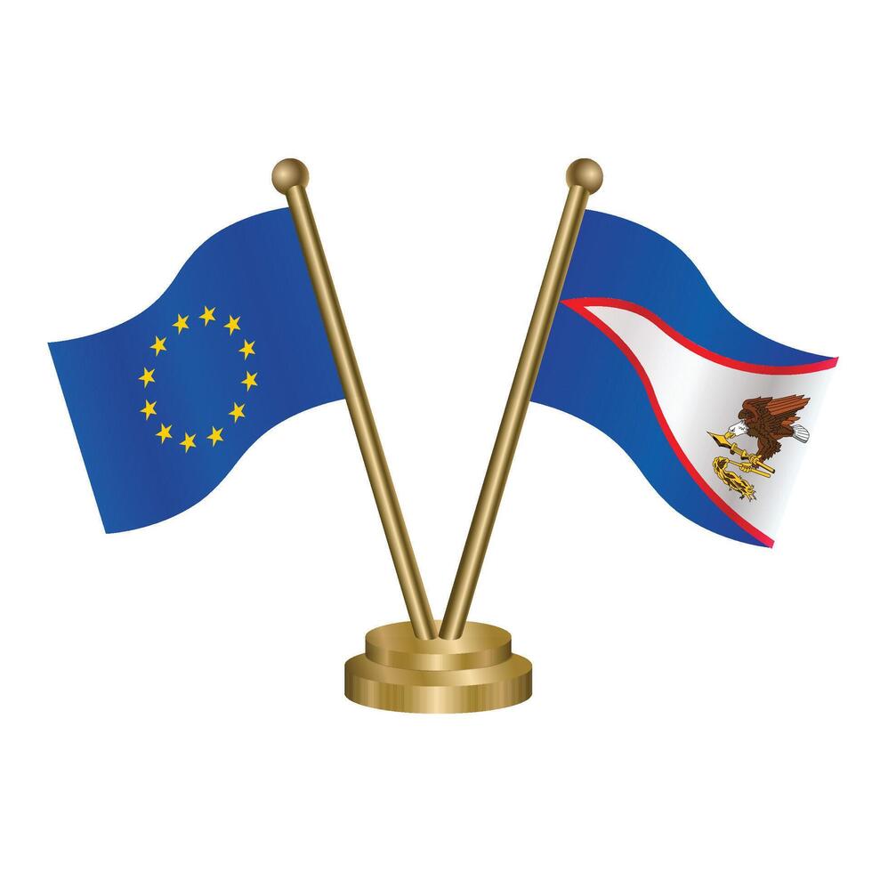 European Union and American Samoa table flags. Vector Illustration