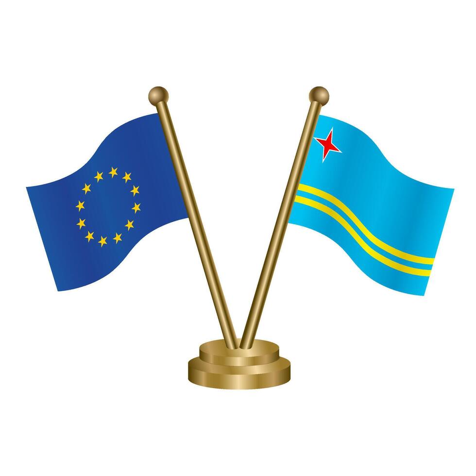 European Union and Aruba table flags. Vector Illustration