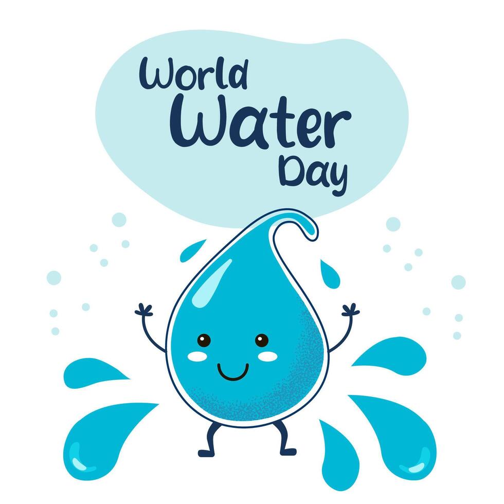 Post template world water day illustration. Cute water drop character. vector