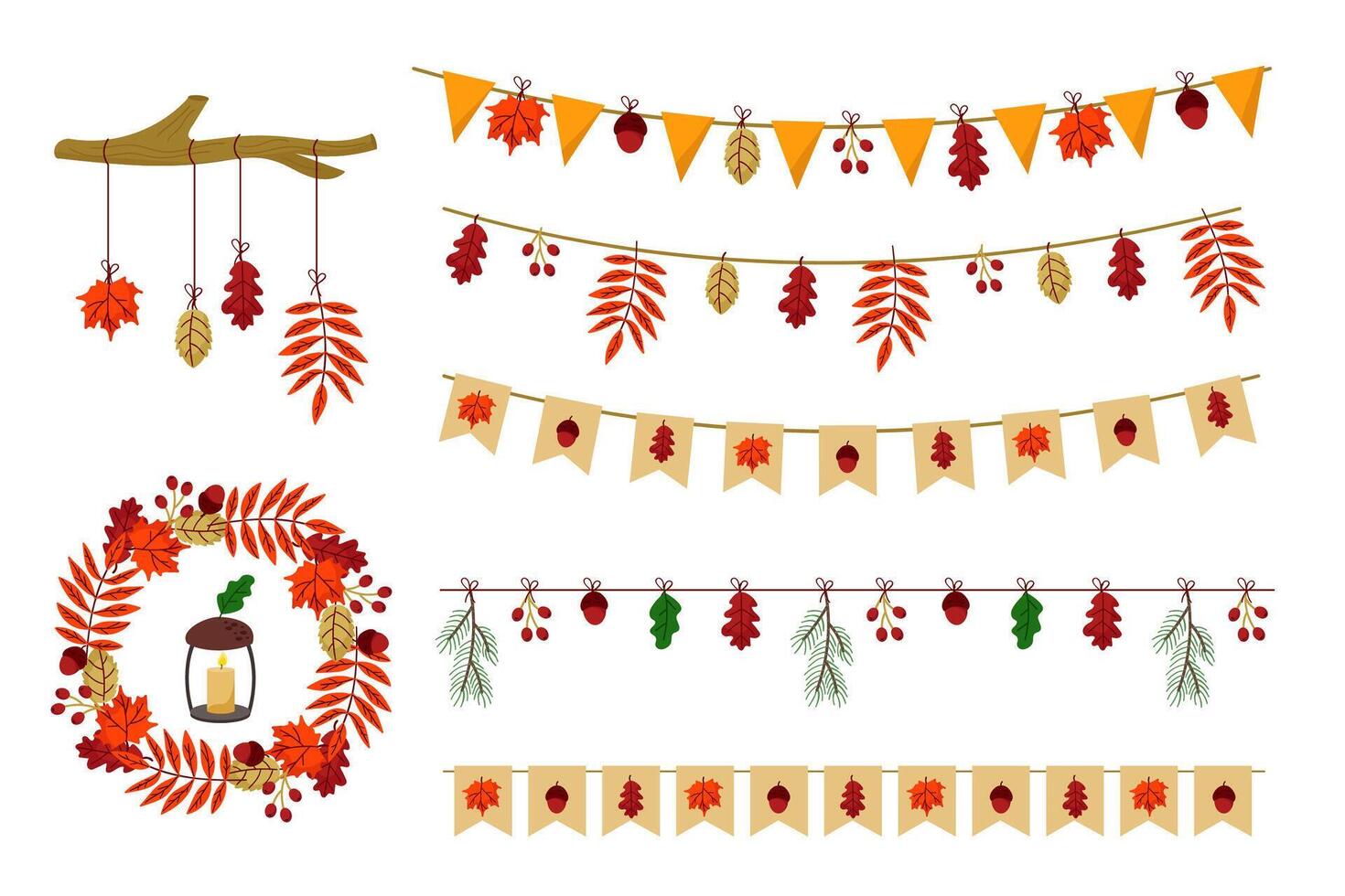 Set of autumn festive garlands. vector