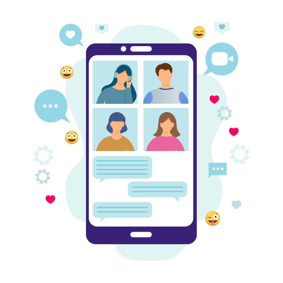 Conference on smartphone screen. Concept online call, webinar, distant work vector