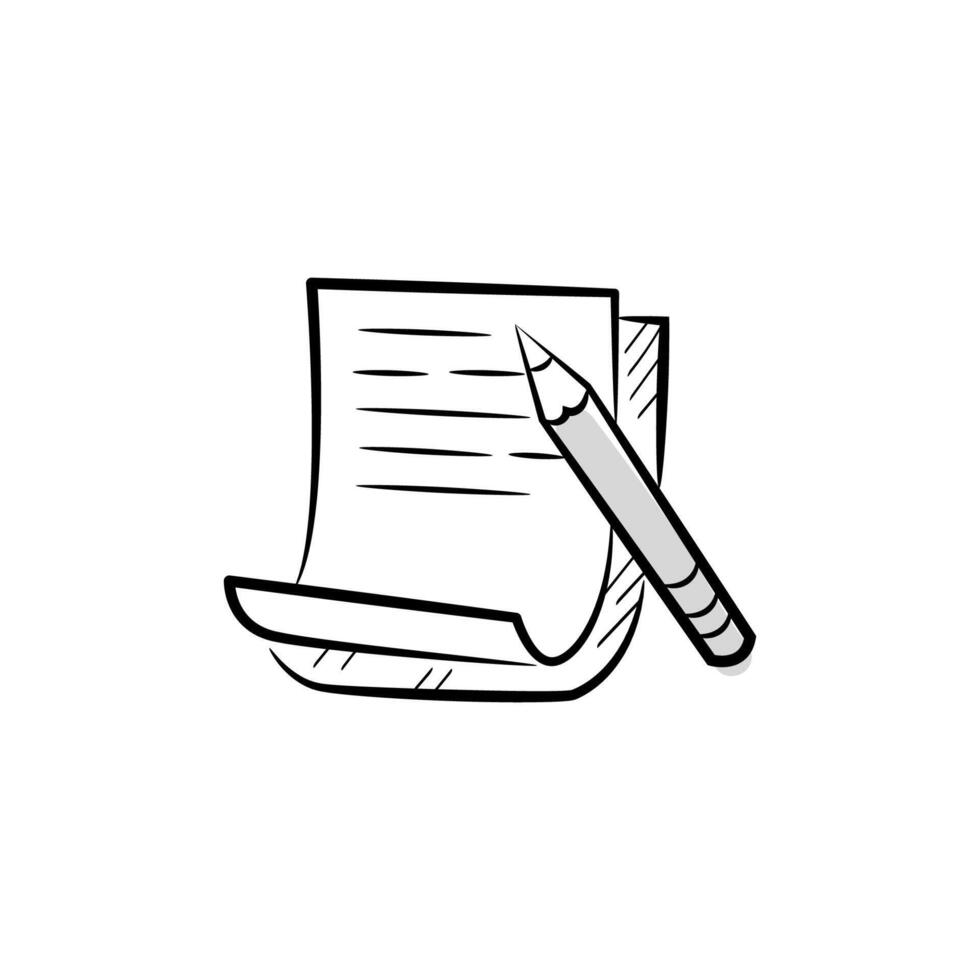 Text, notes, copywriter, writer, manuscript, pencil, proofreader, review. Cute icon in doodle style. vector