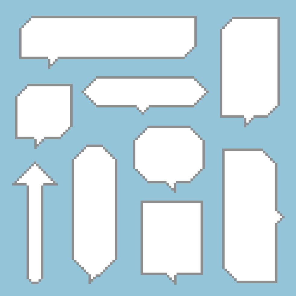 collection set of retro game 8bit pixel speech bubble balloon black and white color vector