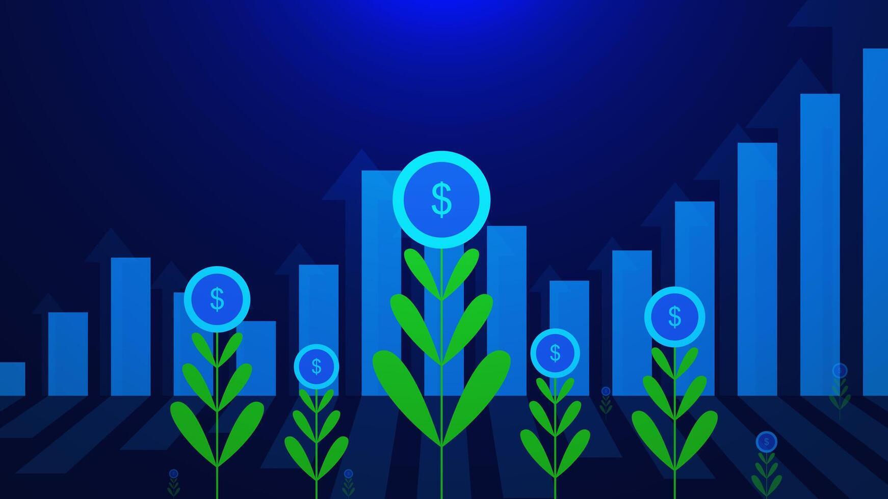 Return on investment ROI concept. Finance growth with dollar coin plant and chart increase profit. Finance stretching rising up banner vector