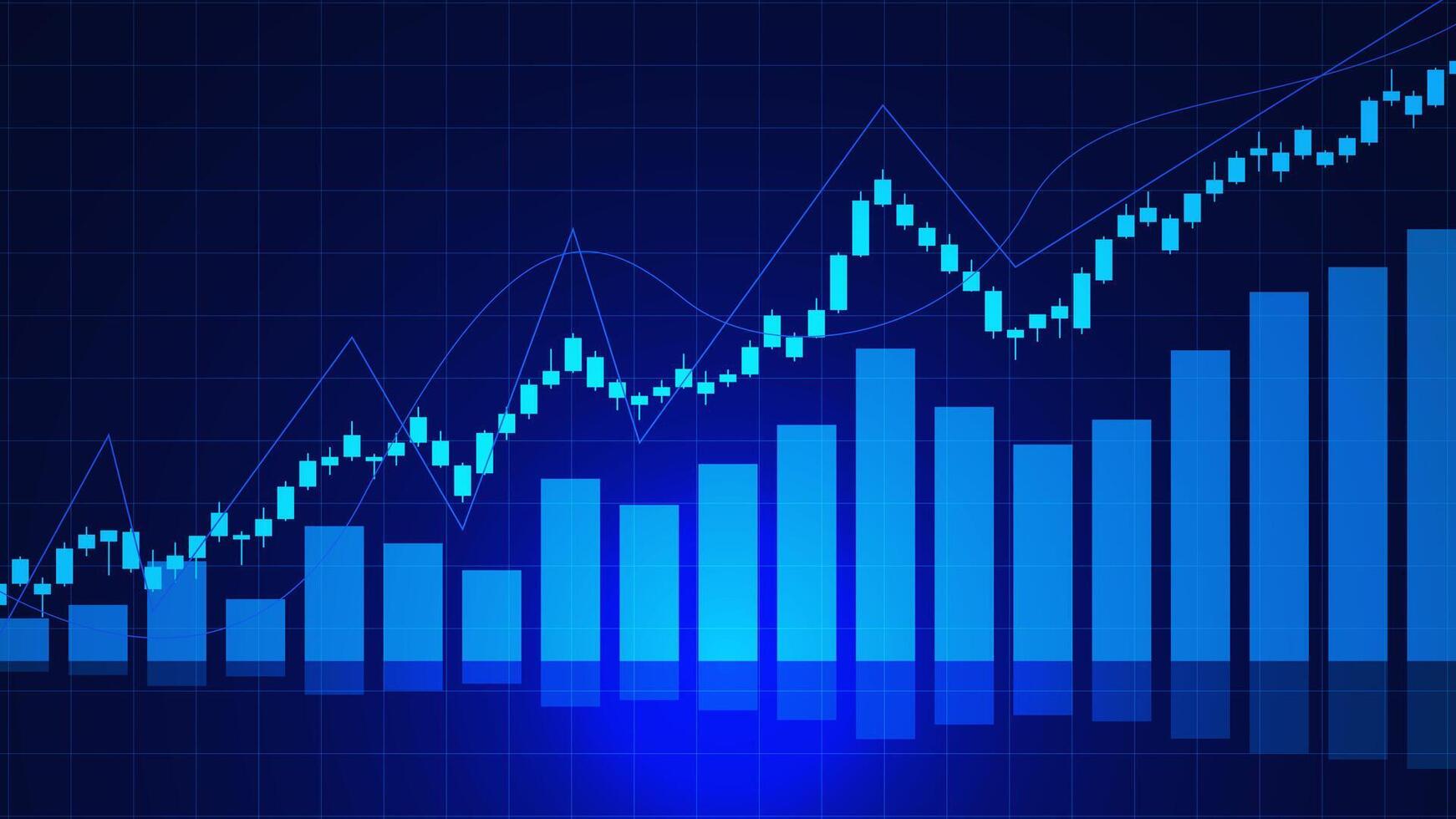 Bullish candlestick chart graph of stock market, forex trading, financial investment, index, cryptocurrency and business report concept vector