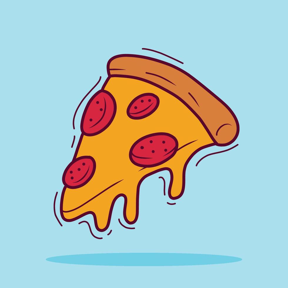 Doodle Floating Pizza melting cheese vector