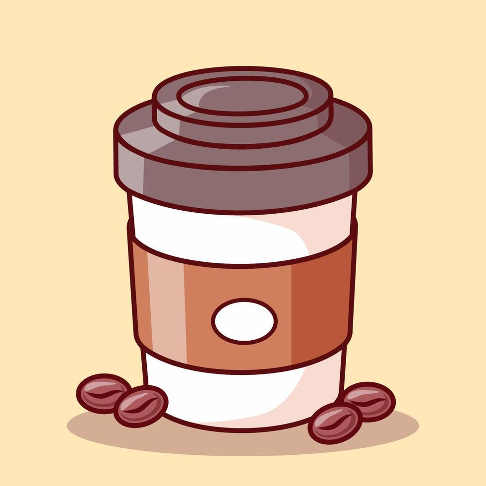 Coffee cup with bean cartoon icon illustration drink food concept isolated vector