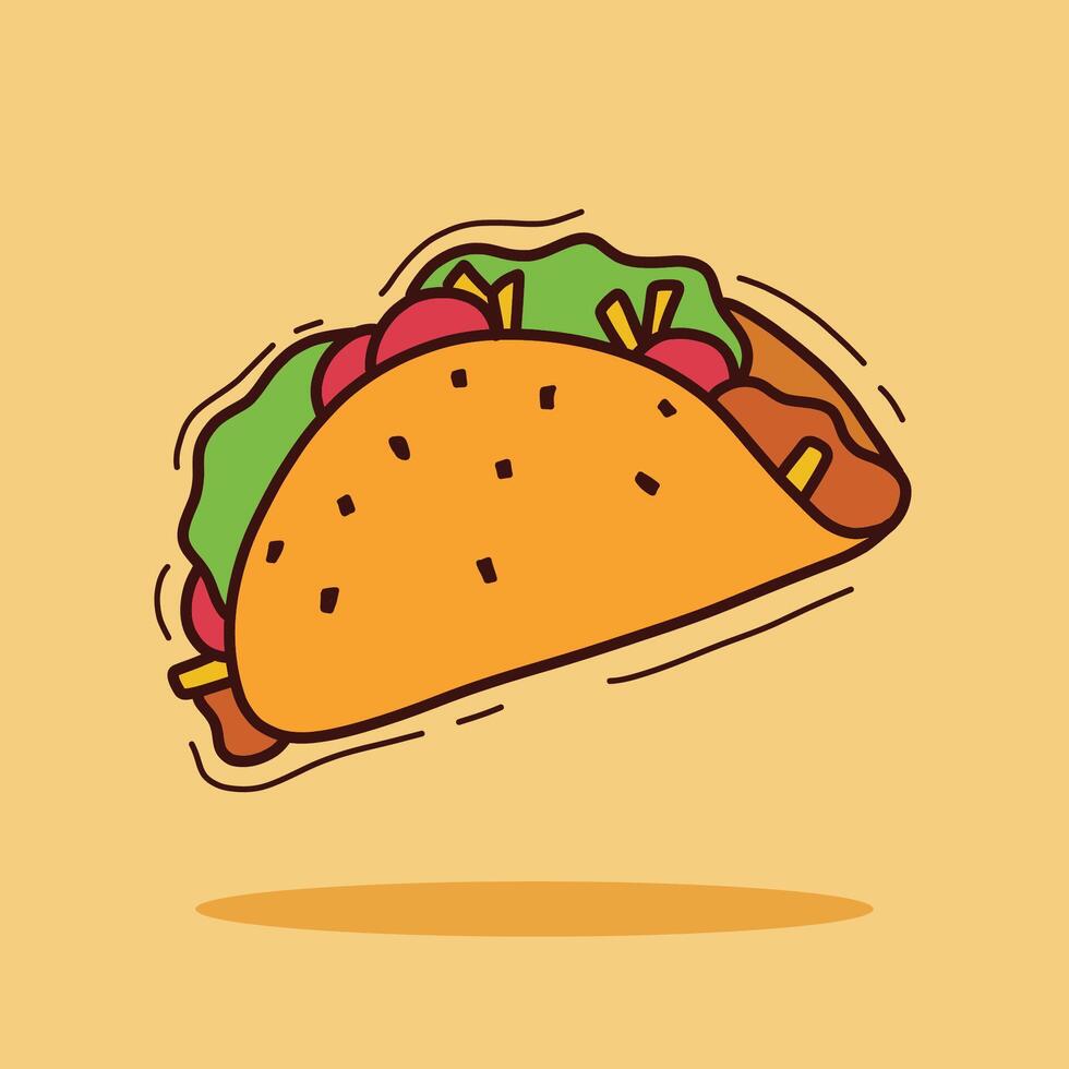 taco mexicano comida dibujos animados icono ilustración vector