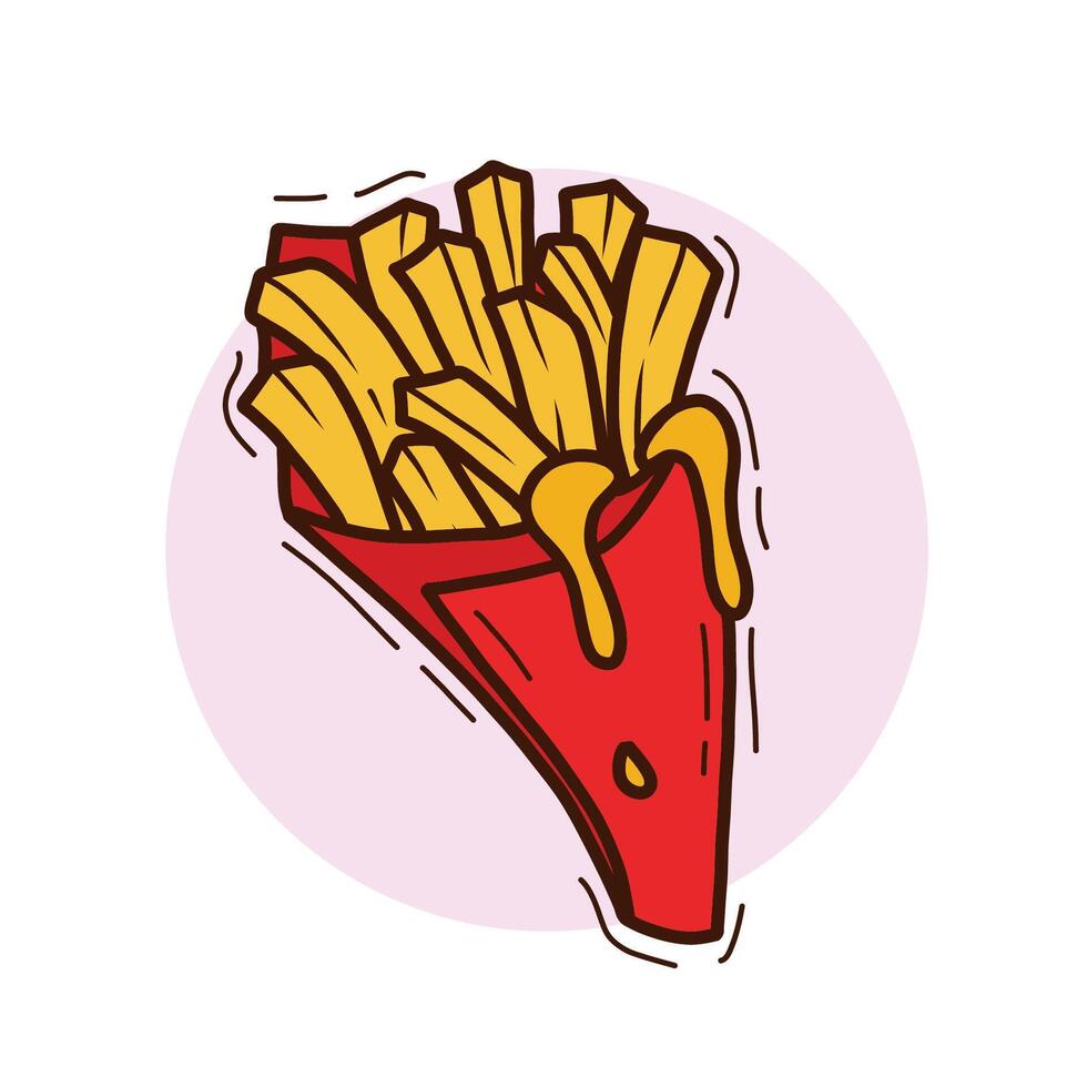 Doodle French Fries with cheese vector