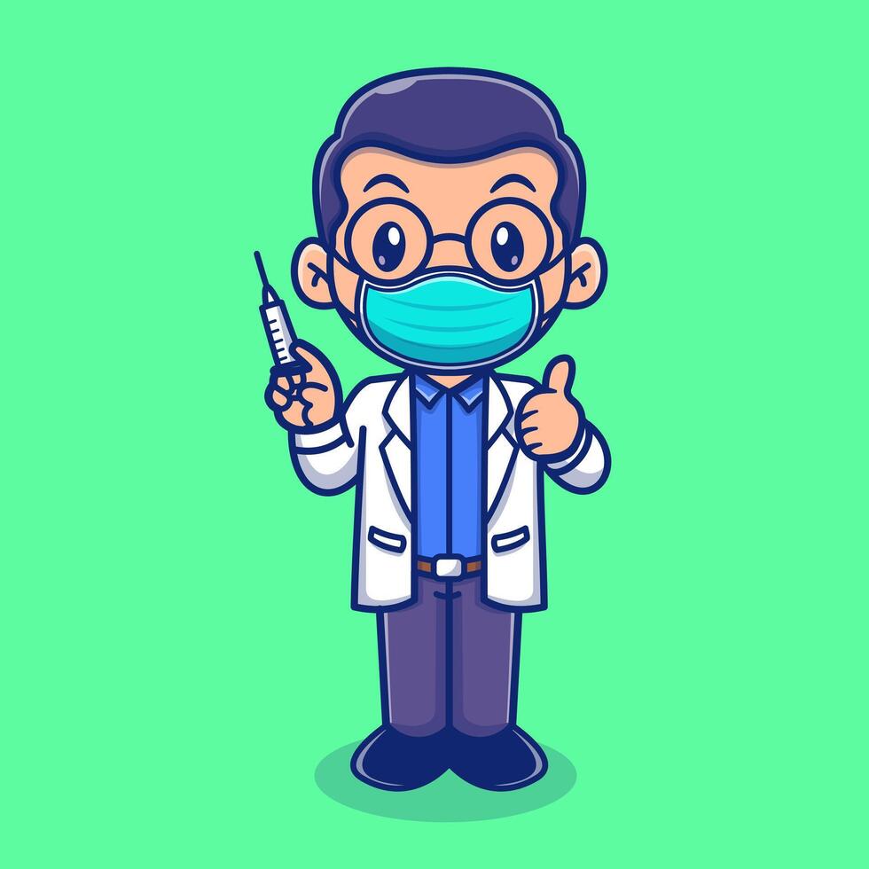 Cute Male Doctor Holding injection Cartoon vector