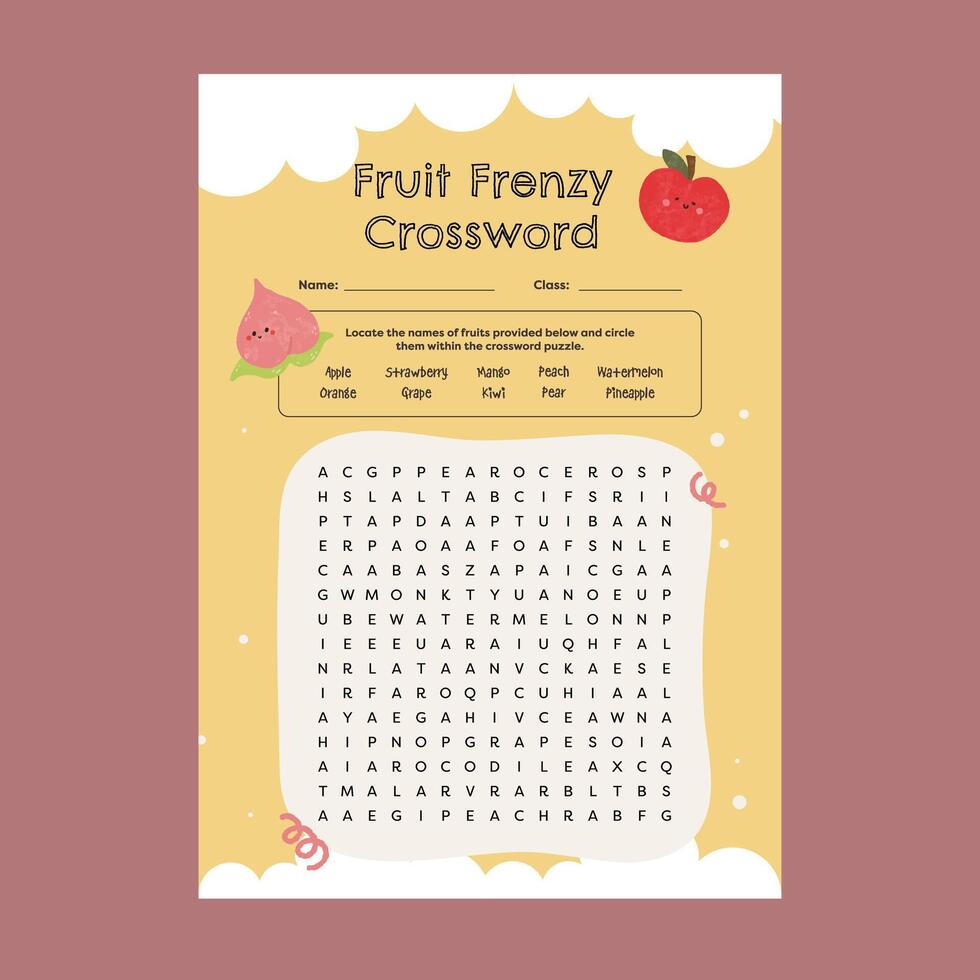 flat design english crossword activity printable worksheet for kids fun education vector