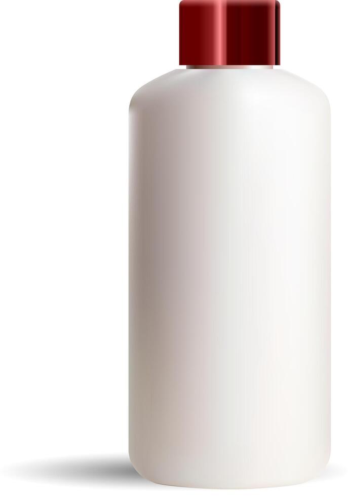 perla blanco redondo cosmético botella Bosquejo con rojo gorra. productos cosméticos producto embalaje modelo aislado en blanco antecedentes. champú envase modelo. vector