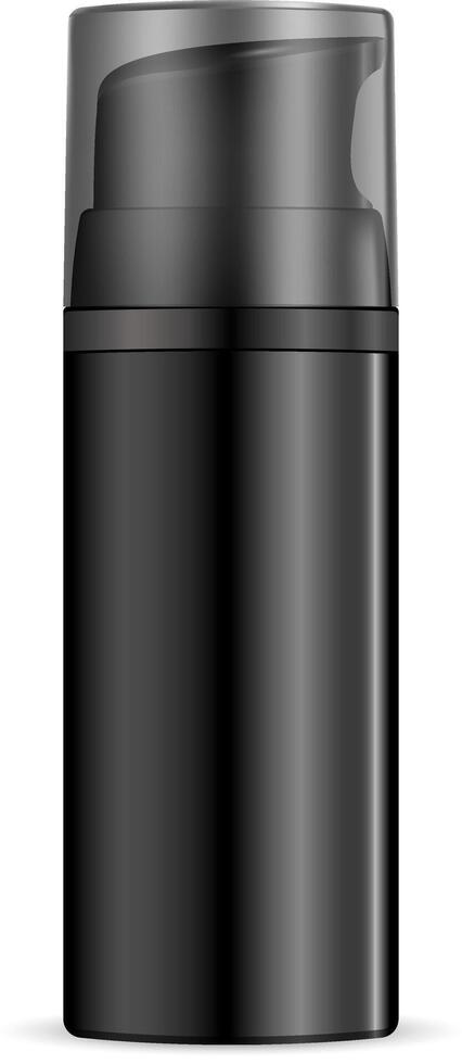 Black mens cosmetics moisturizer dispenser bottle with transparent lid. Realistic shaving foam can. 3d illustration template. vector