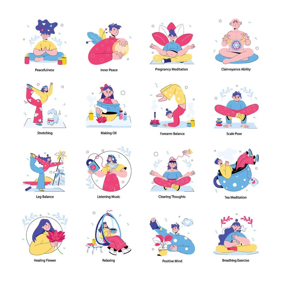 Collection of Mindfulness Doodle Mini Illustrations vector