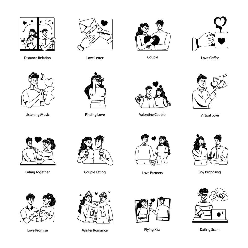 Handy Set of Couple Romance Glyph Icons vector