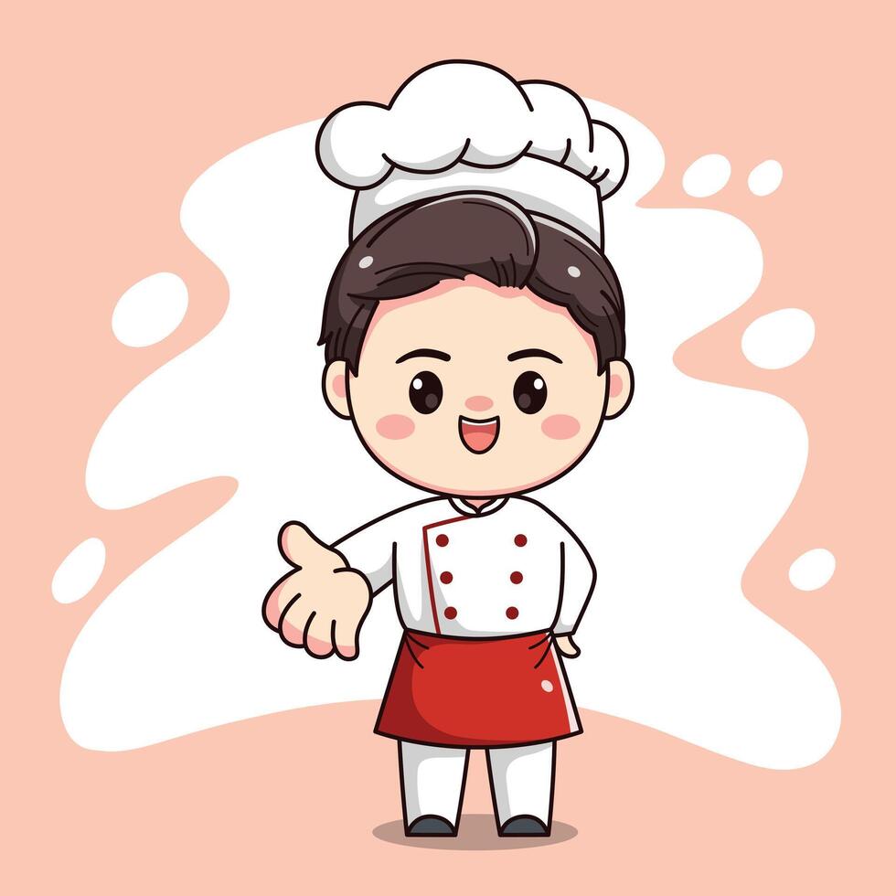 linda cocinero personaje con demostración manos vector