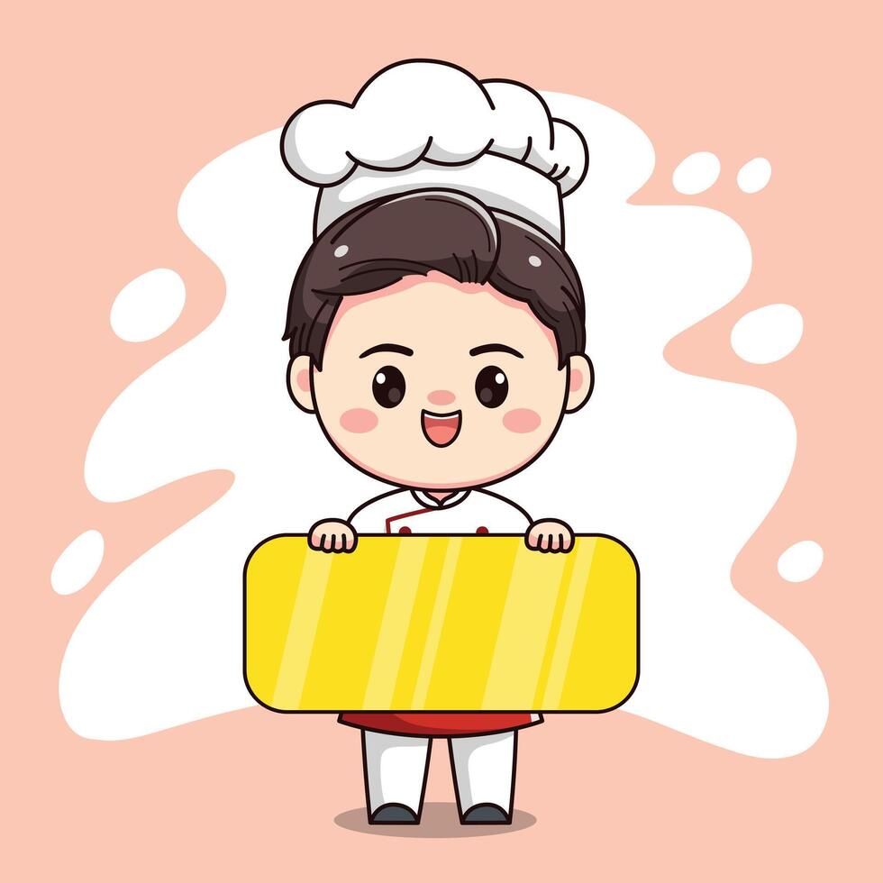 cute chef boy character with a board for text vector