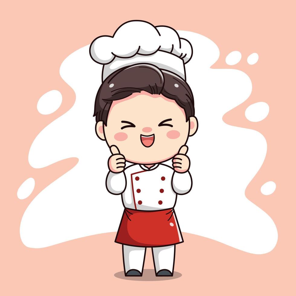 cute chef boy character with two nice fingers vector