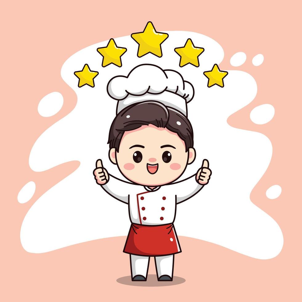 cute chef boy character with two nice fingers vector