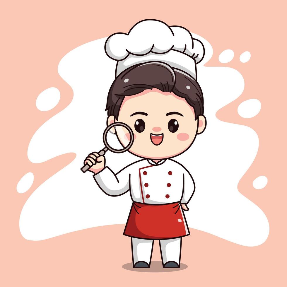 cute chef character with magnifying glass vector