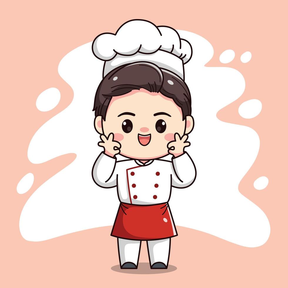 Cute chef boy character with ok fingers vector