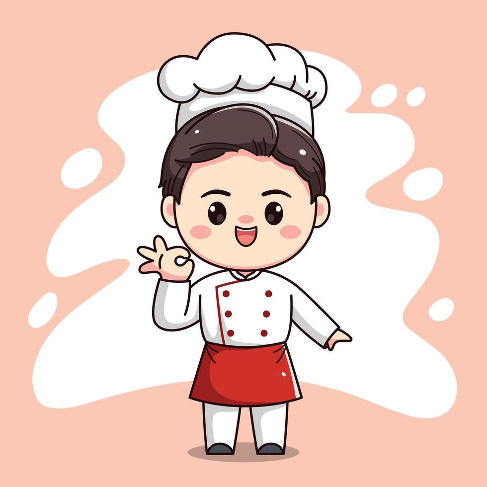 Cute chef boy character with ok fingers vector