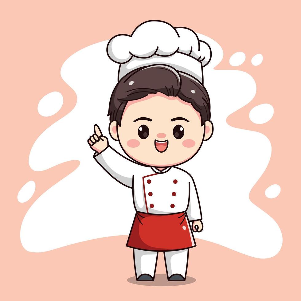 Cute chef boy character with index finger up vector