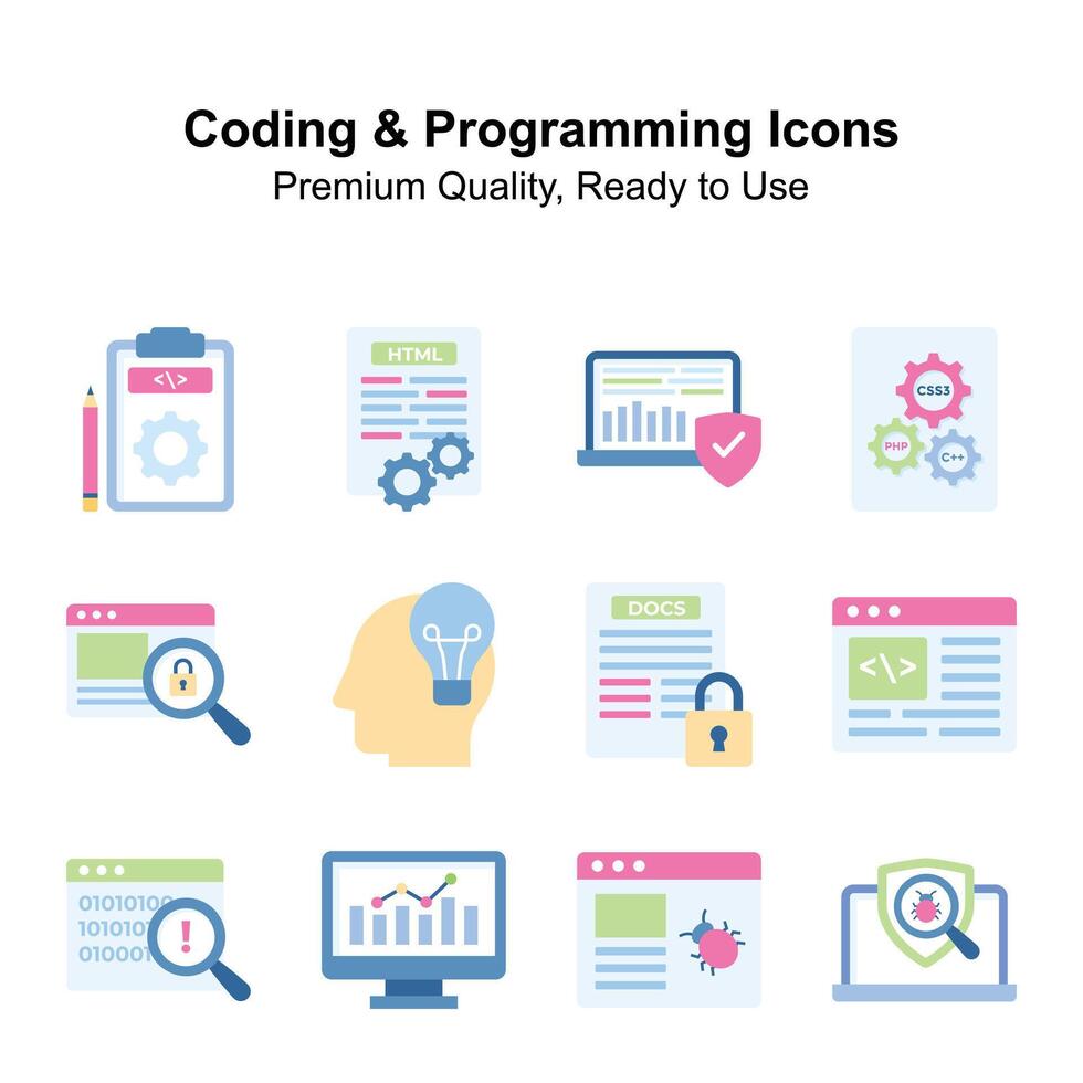 Coding and programming premium quality icons set, ready to use s ...