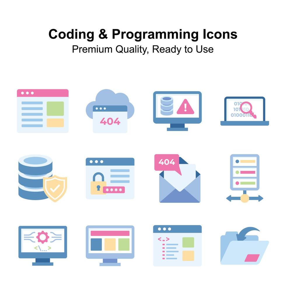 Get these amazing and unique coding and programming related icons set vector