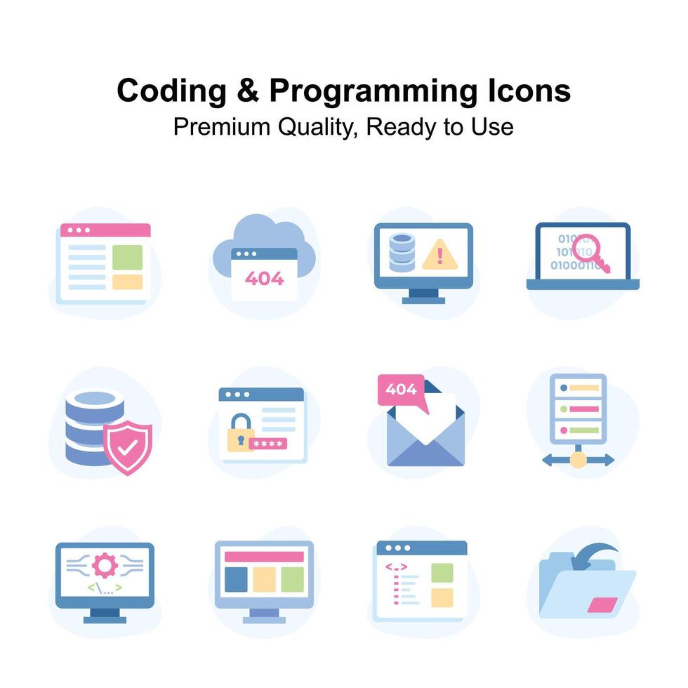 Get these amazing and unique coding and programming related icons set vector