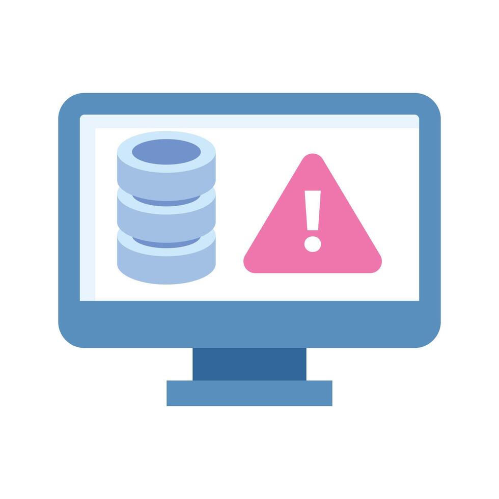 Exclamation mark on monitor screen showing database error icon, trendy style vector