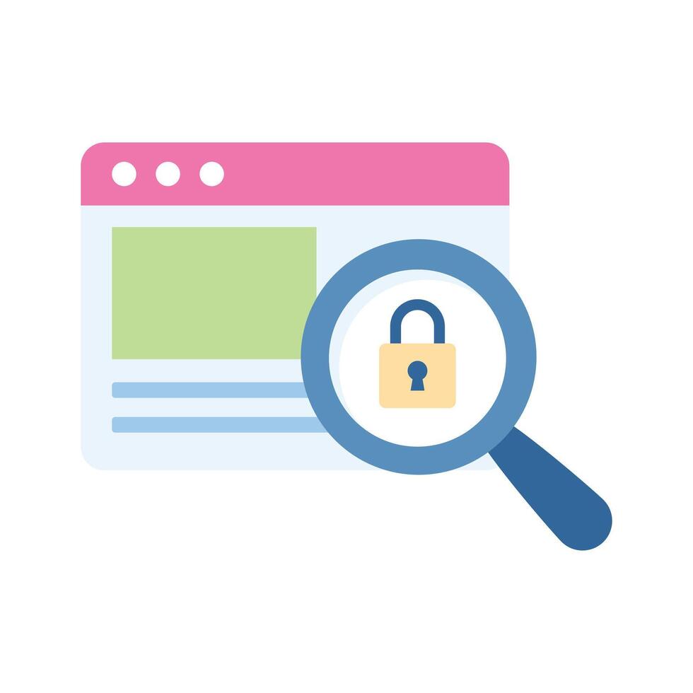 Padlock on magnifier depicting secure searching, ready to premium use vector