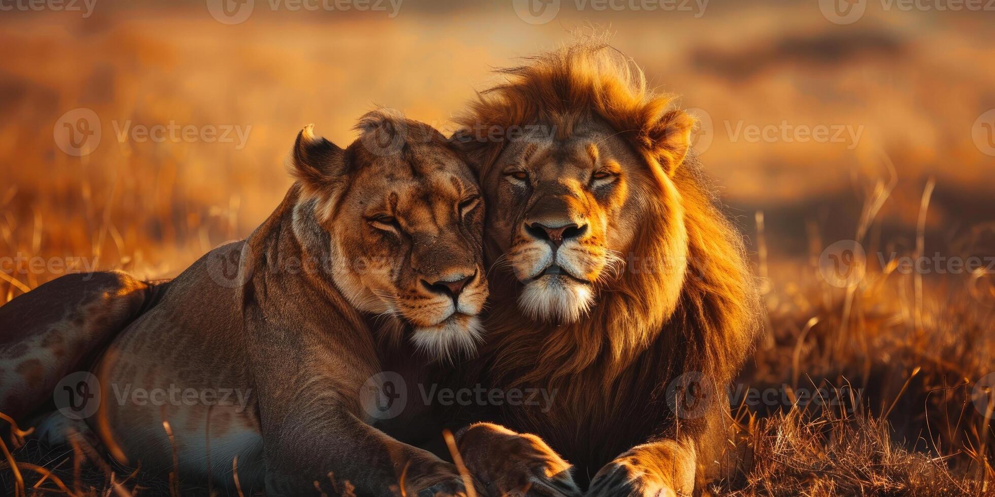 Majestic African lion couple. photo