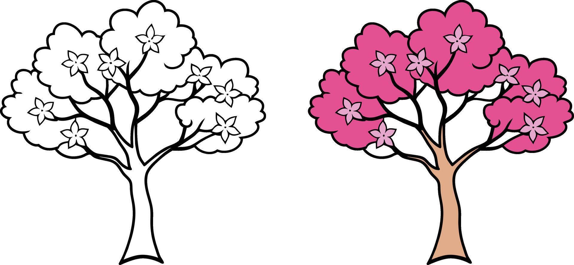 outline stroke sakura blossom tree illustration icon vector