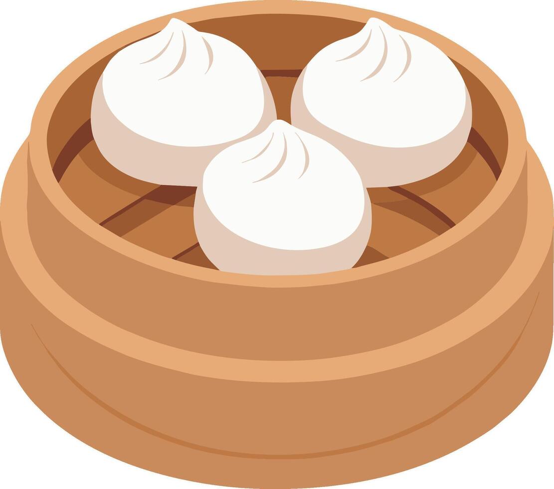 traditional Chinese dumplings in bamboo steamer basket on white background vector